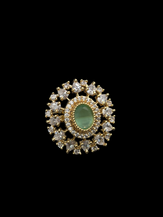AD Oval Double Halo Statement Ring - Mint Green | K Gold