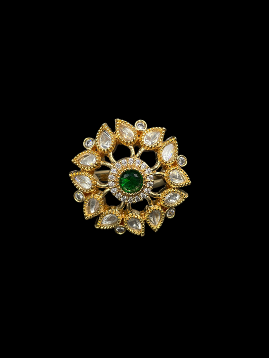 Kundan Polki Sunburst Statement Ring - Emerald Green | K Gold