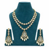 Kundan AD Oval Double Row Teardrop Pearl Drop Necklace Set - White | Mehendi Gold
