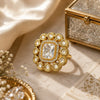 AD Cushion Kundan Foil Polki Modak Wreath Cocktail Ring - White | K Gold