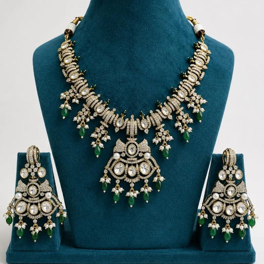 Kundan Polki Fan Arch Pendant Necklace Set