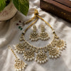 Kundan Polki Fan Jali Choker Necklace Set with Maang Tikka - White | Mehendi Gold