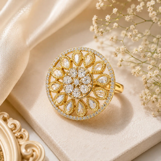 Kundan Polki Teardrop Orbit Dome Cocktail Ring