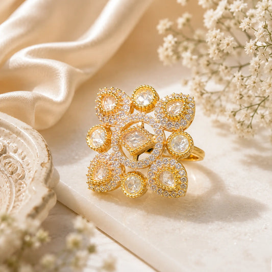 Kundan Polki Kite Square Lattice Cocktail Ring
