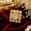 CZ Kundan Polki Round Square Frame Cocktail Ring - White | K Gold