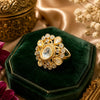 CZ Kundan Polki Oval Filigree Orbit Cocktail Ring - White | K Gold