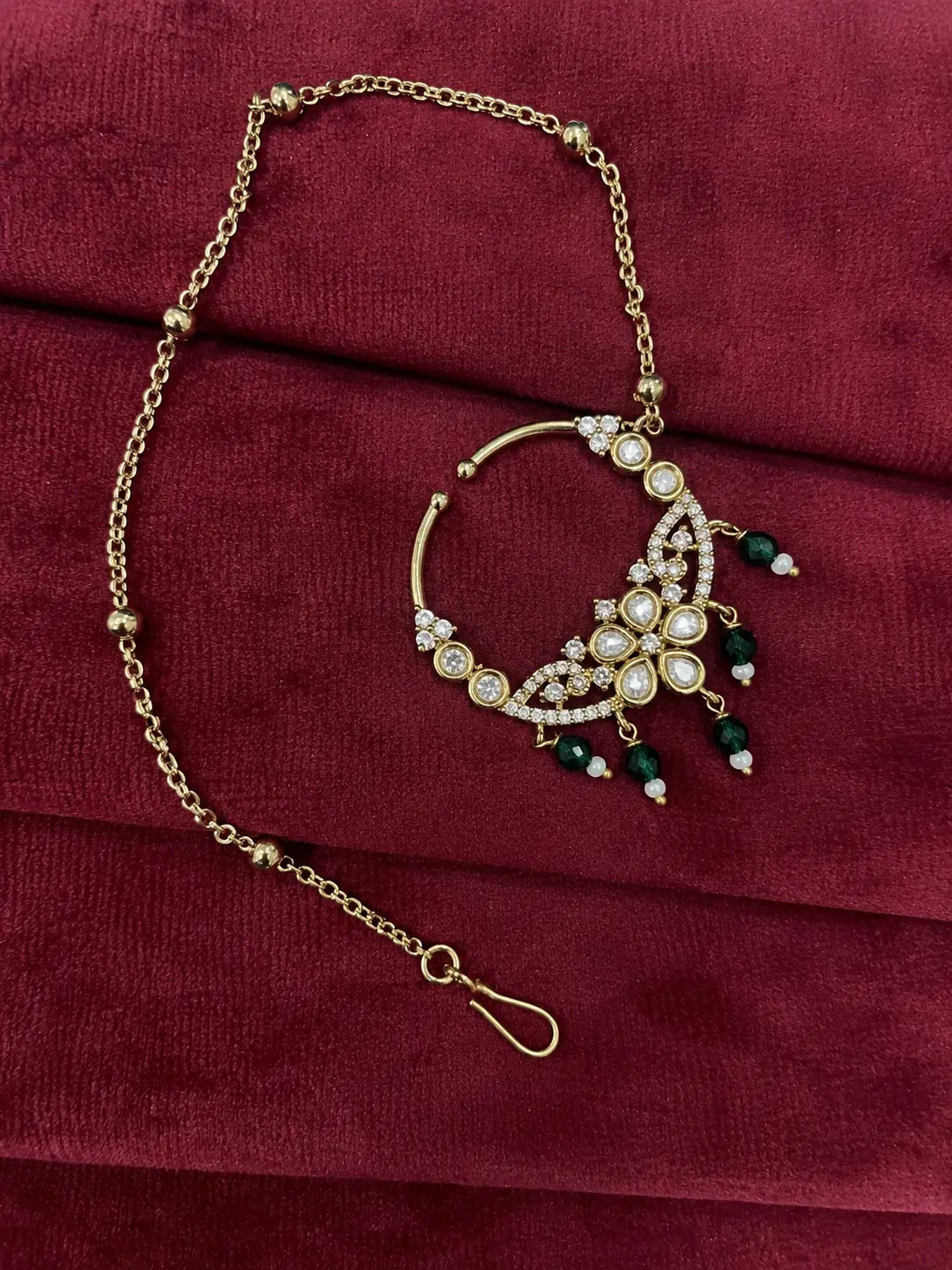 Kundan Polki Butterfly Arch Nath - Ruby Red