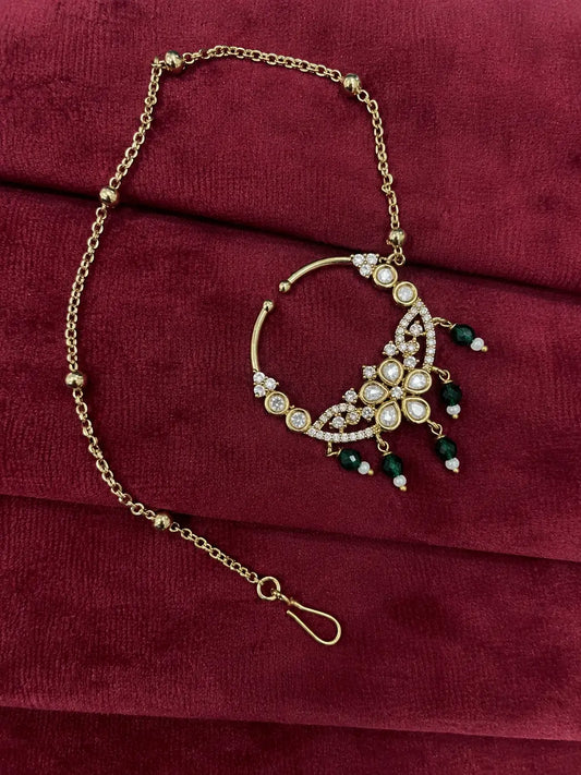 Kundan Polki Butterfly Arch Nath - Ruby Red