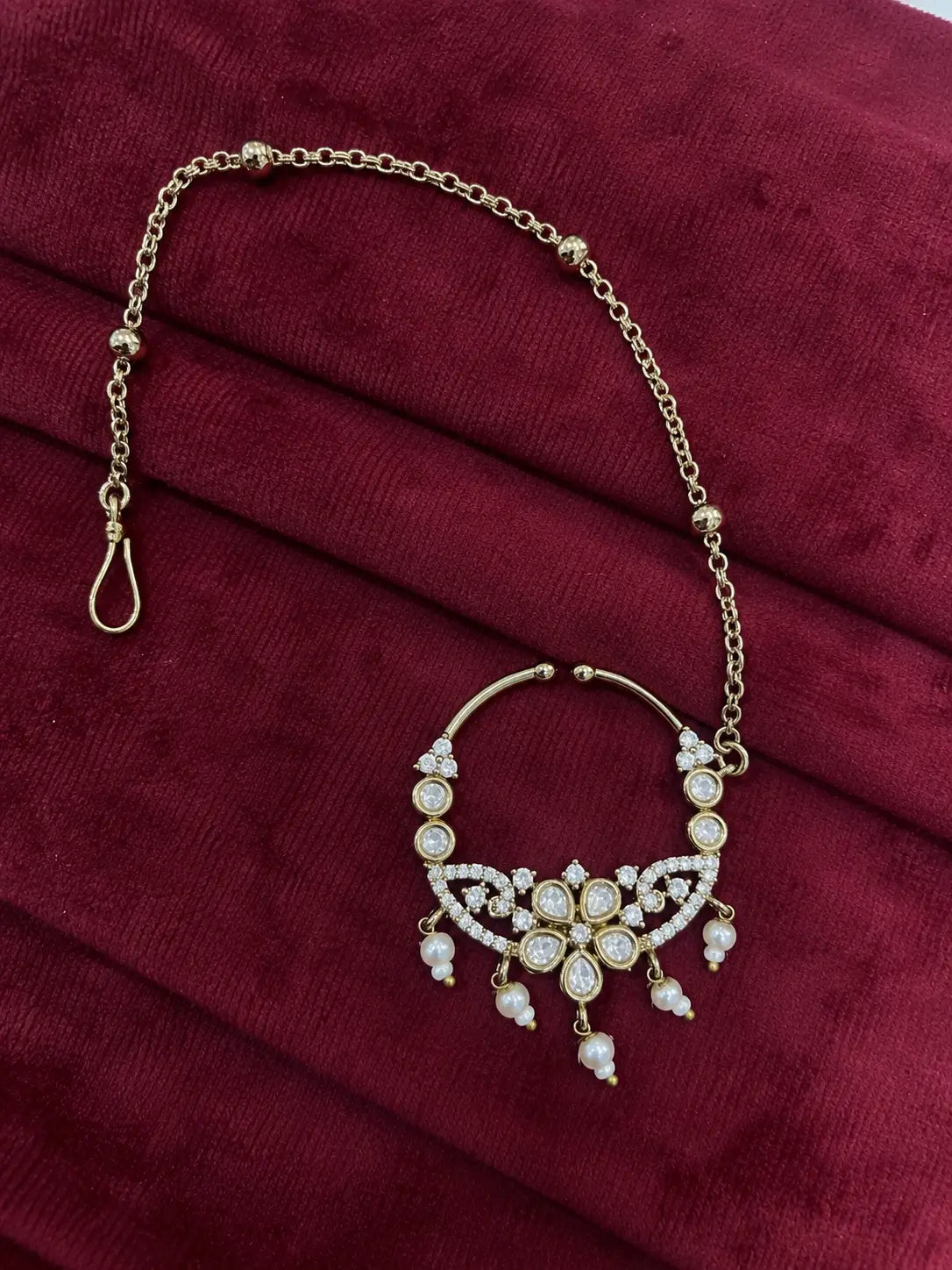 Kundan Polki Butterfly Arch Nath - White