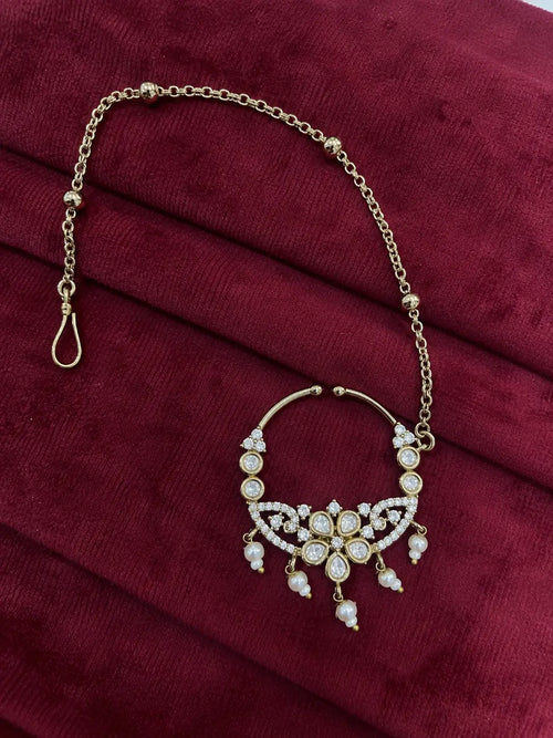 Kundan Polki Butterfly Arch Nath - White