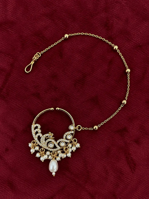 Kundan Polki Scroll Leaf Nath - Ruby Red