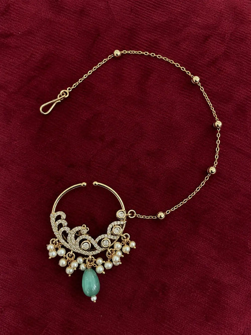 Kundan Polki Scroll Leaf Nath - White