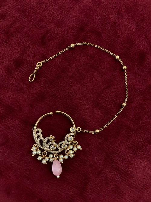 Kundan Polki Scroll Leaf Nath - Mint Green