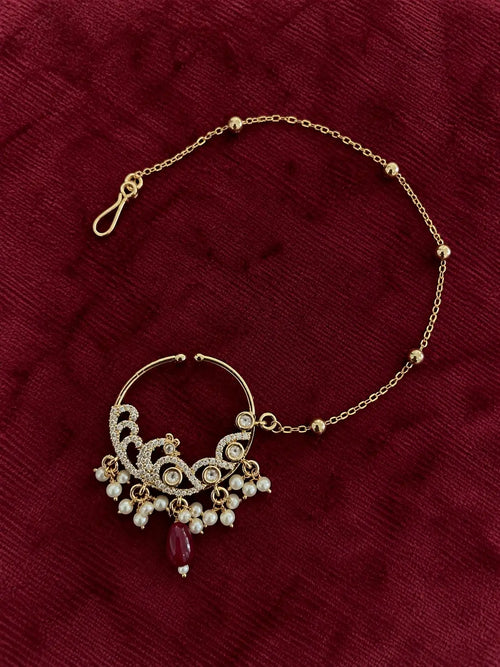 Kundan Polki Scroll Leaf Nath - Emerald Green