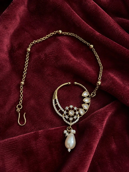 Kundan Polki Sunwheel Nath - Ruby Red | Mehendi Gold