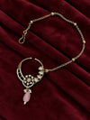 Kundan Polki Sunwheel Nath - Baby Pink | Mehendi Gold