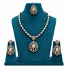 Kundan Polki CZ Jali Teardrop Pendant Necklace Set with Maang Tikka - White | Mehendi Gold