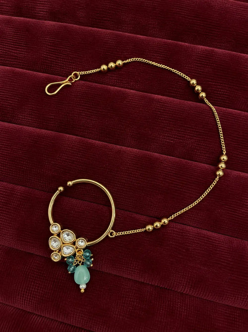 Kundan Polki Cluster Nath - Mint Green | K Gold