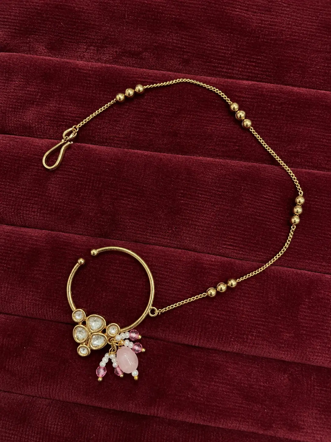 Kundan Polki Cluster Nath - Baby Pink | K Gold