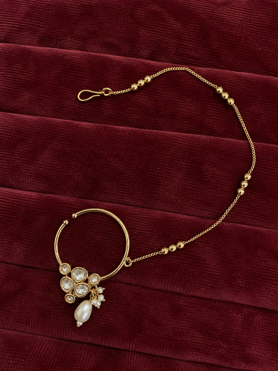 Kundan Polki Cluster Nath - White | K Gold