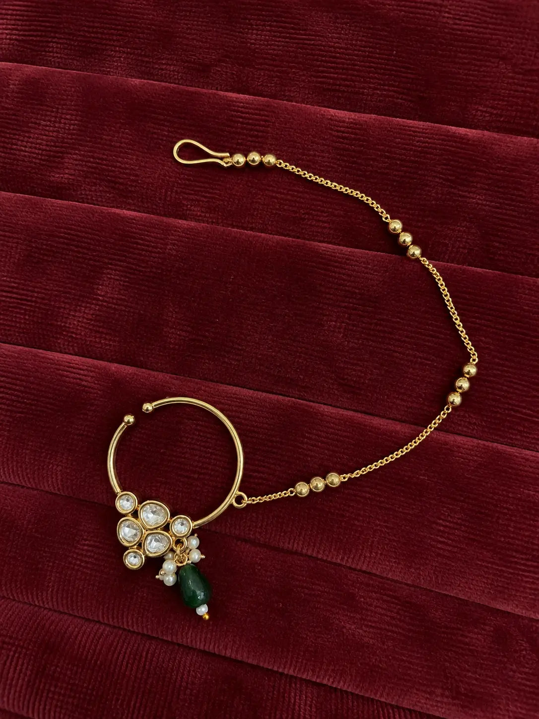 Kundan Polki Cluster Nath - Emerald Green | K Gold