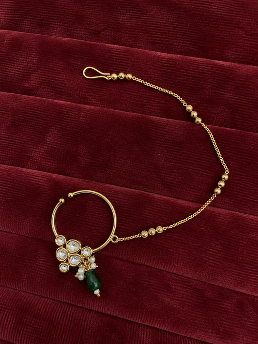 Kundan Polki Cluster Nath - Emerald Green | K Gold