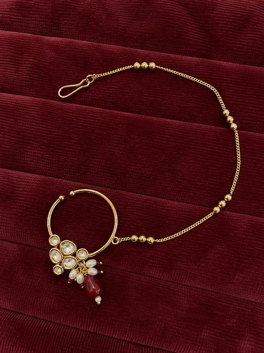 Kundan Polki Cluster Nath - Ruby Red | K Gold