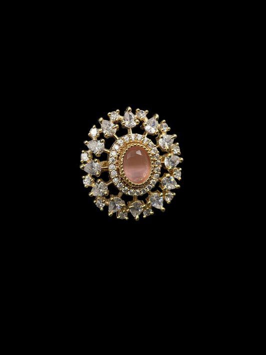 AD Oval Double Halo Statement Ring - Baby Pink | K Gold