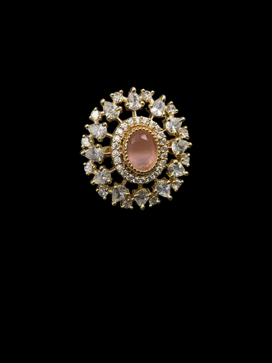 AD Oval Double Halo Statement Ring - Baby Pink | K Gold