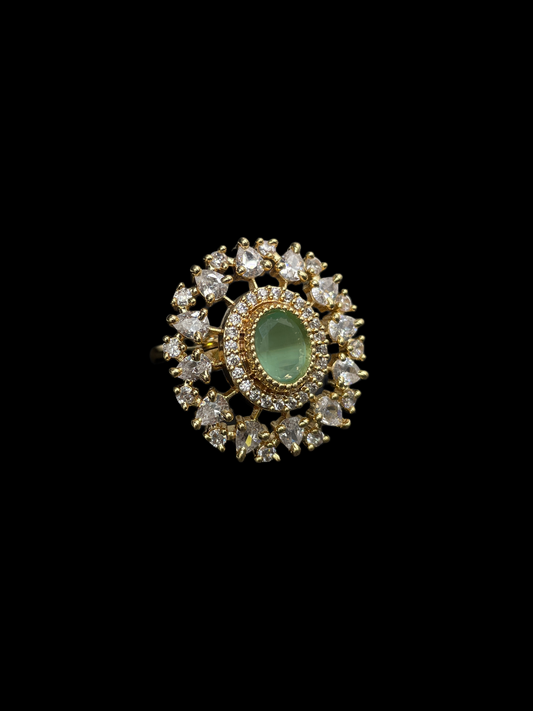 AD Oval Double Halo Statement Ring - Mint Green | K Gold