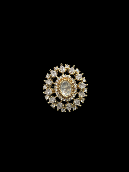 AD Oval Double Halo Statement Ring - White | K Gold