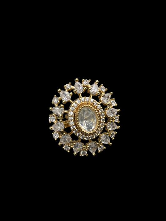 AD Oval Double Halo Statement Ring - White | K Gold