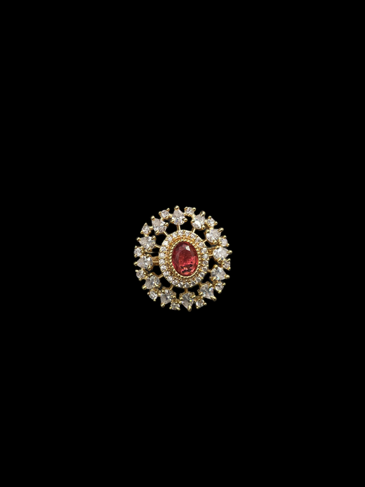 AD Oval Double Halo Statement Ring - Ruby Red | K Gold