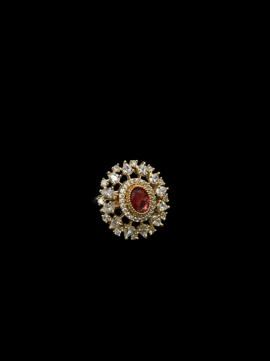 AD Oval Double Halo Statement Ring - Ruby Red | K Gold