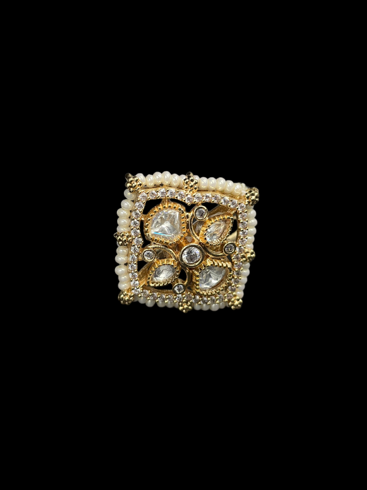 Polki Square Geometric Cocktail Ring - White | K Gold