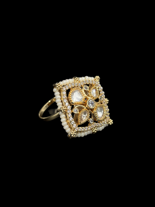 Polki Square Geometric Cocktail Ring - White | K Gold