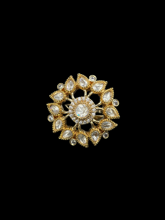Kundan Polki Sunburst Statement Ring - White | K Gold