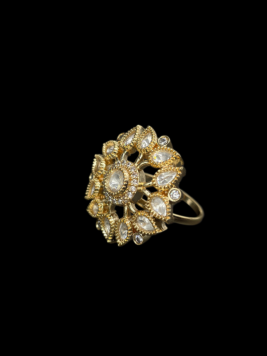 Kundan Polki Sunburst Statement Ring - White | K Gold