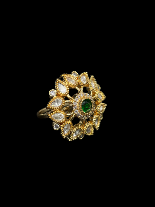 Kundan Polki Sunburst Statement Ring - Emerald Green | K Gold