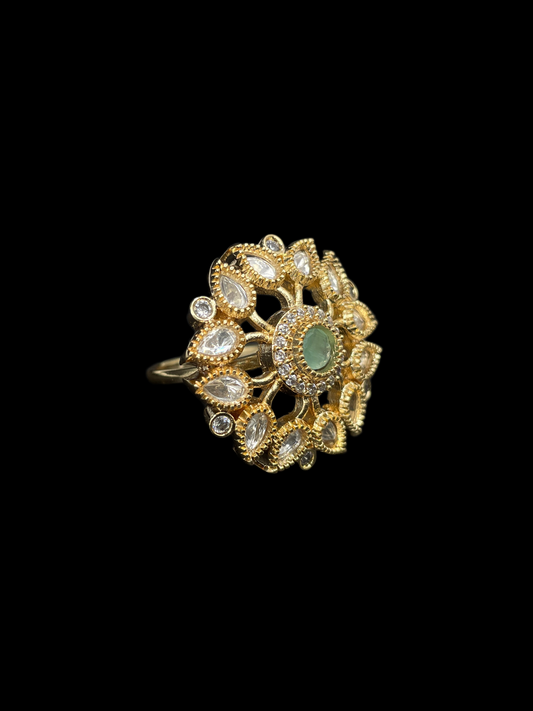 Kundan Polki Sunburst Statement Ring - Mint Green | K Gold