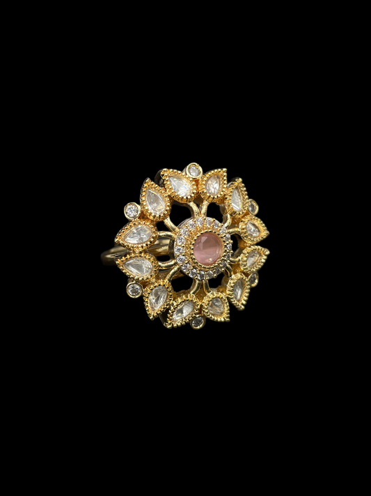 Kundan Polki Sunburst Statement Ring - Baby Pink | K Gold