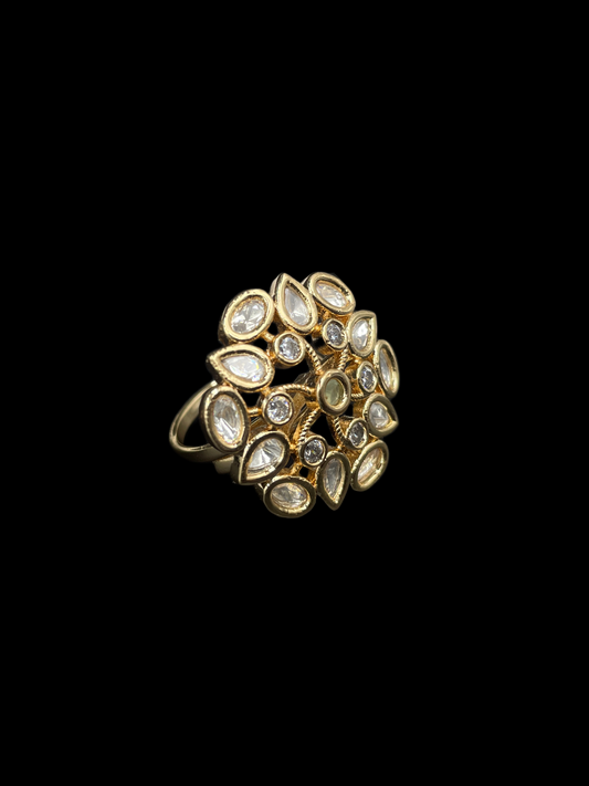 Kundan Polki Organic Cluster Cocktail Ring - Mint Green | K Gold