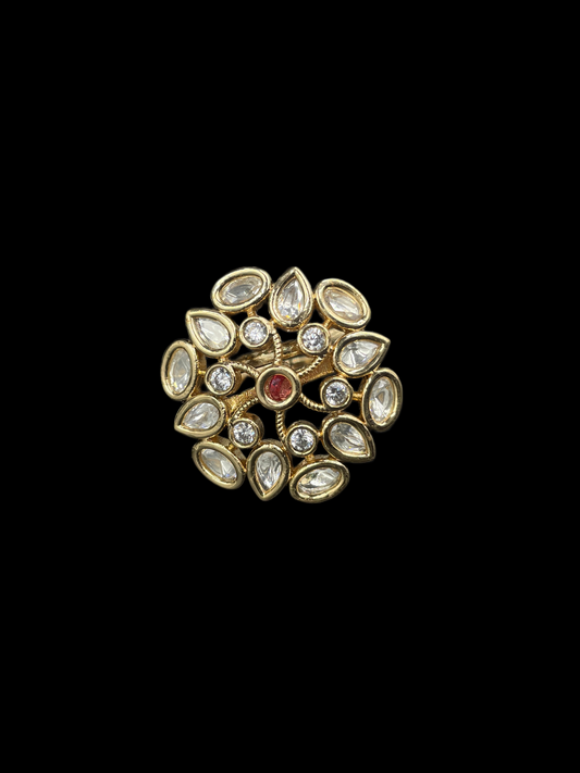 Kundan Polki Organic Cluster Cocktail Ring - Ruby Red | K Gold