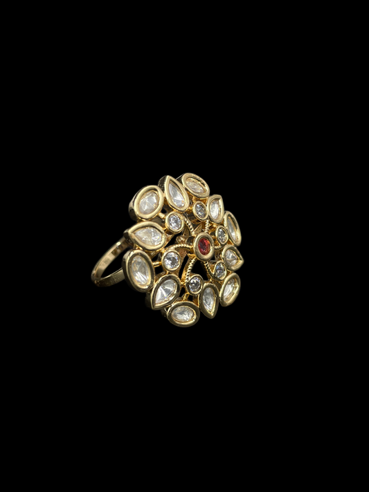Kundan Polki Organic Cluster Cocktail Ring - Ruby Red | K Gold