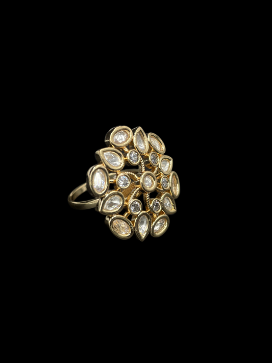 Kundan Polki Organic Cluster Cocktail Ring - White | K Gold