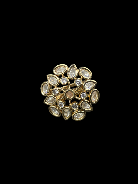 Kundan Polki Organic Cluster Cocktail Ring - Baby Pink | K Gold