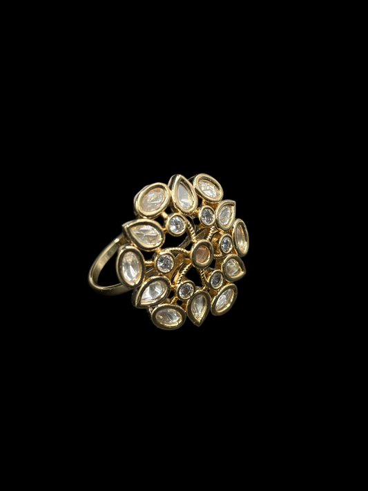 Kundan Polki Organic Cluster Cocktail Ring - Baby Pink | K Gold