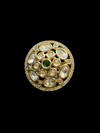 Kundan Polki Oval Dome Cluster Cocktail Ring - Emerald Green | K Gold - Front View