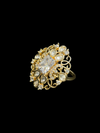 Kundan Polki Teardrop Filigree Scroll Cocktail Ring - White | K Gold - Angle View