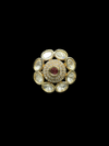 Kundan Polki Oval Petal Halo Cocktail Ring - Ruby Red | K Gold - top view